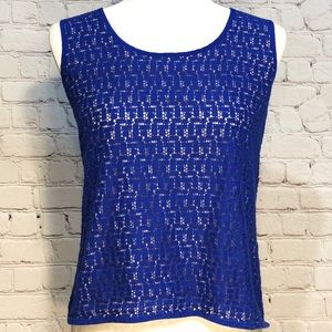 EUC Ann Taylor Cobalt Blue Lace Overlay Tank Top